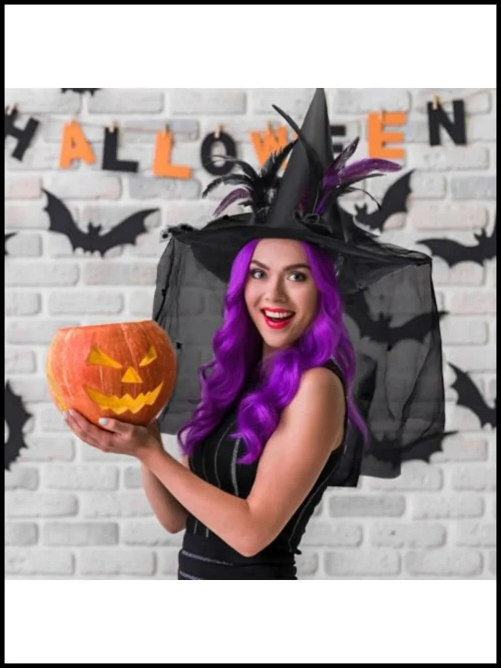Halloween Witch Hat & Curly Wig Accessory Set for Women Costume